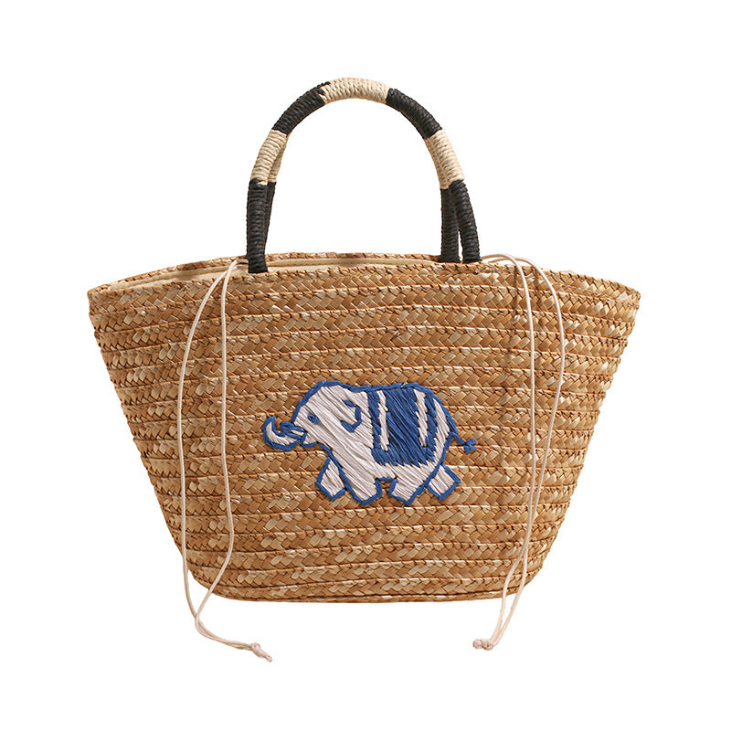 Embroidered Straw Market Tote