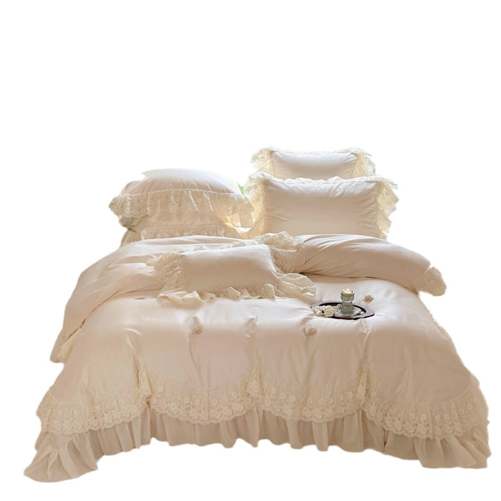 Victorian-Inspired Ruffled Lace Duvet Cover and Sham Set