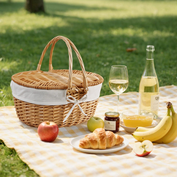Women’s basket with decorative gingham fabric trim and sturdy handles Stornfield