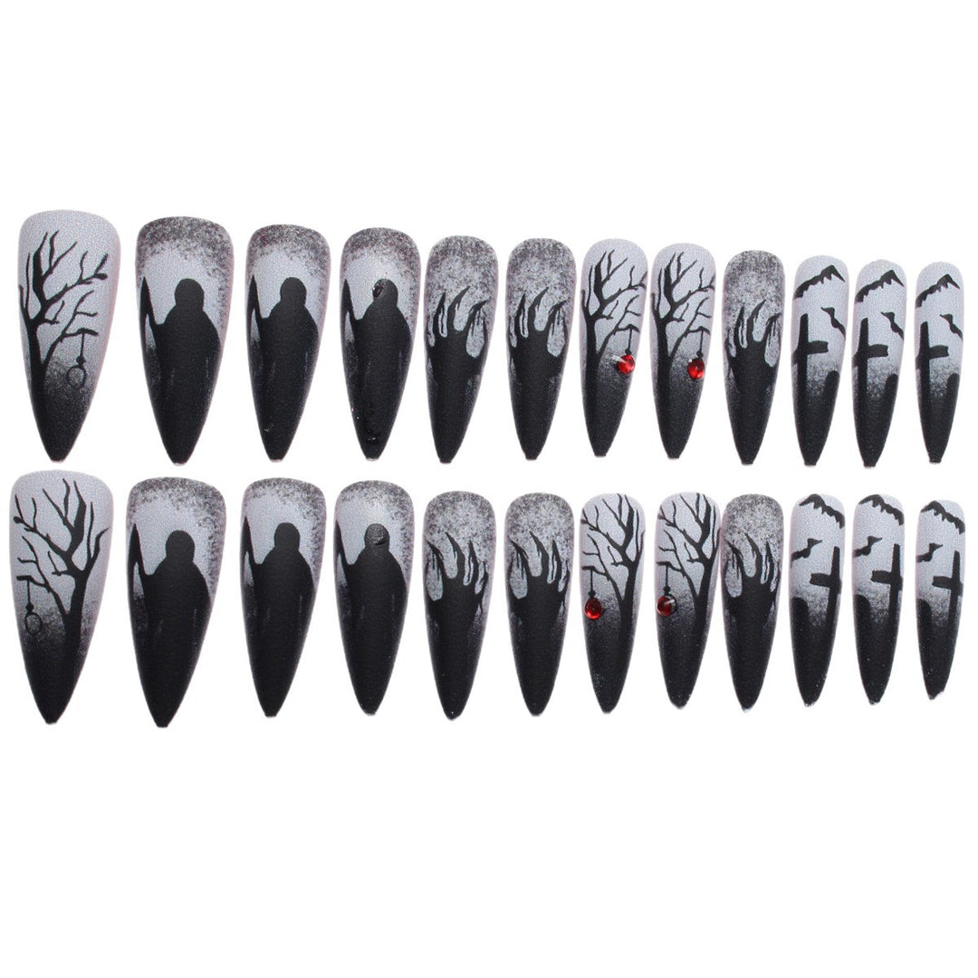 Creative press-on nails with a dark Halloween design Stornfield