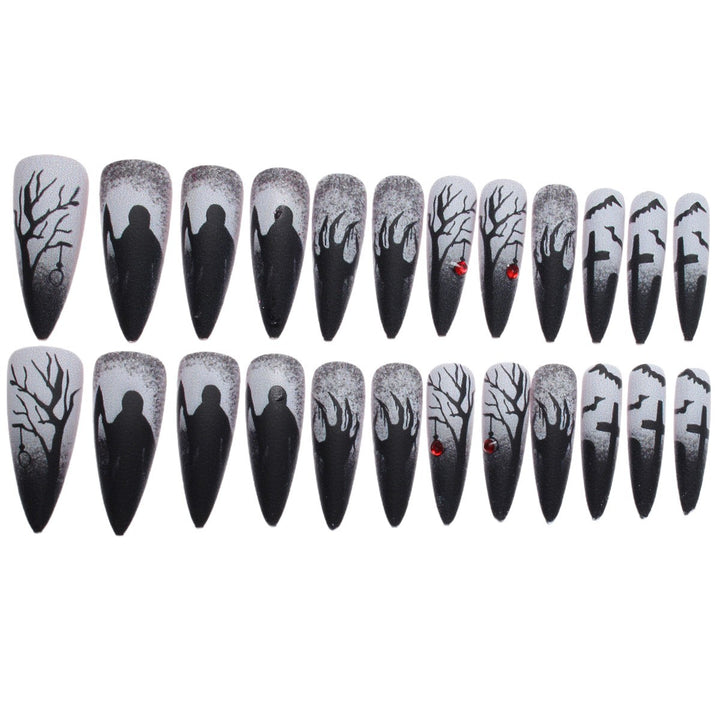 Creative press-on nails with a dark Halloween design Stornfield