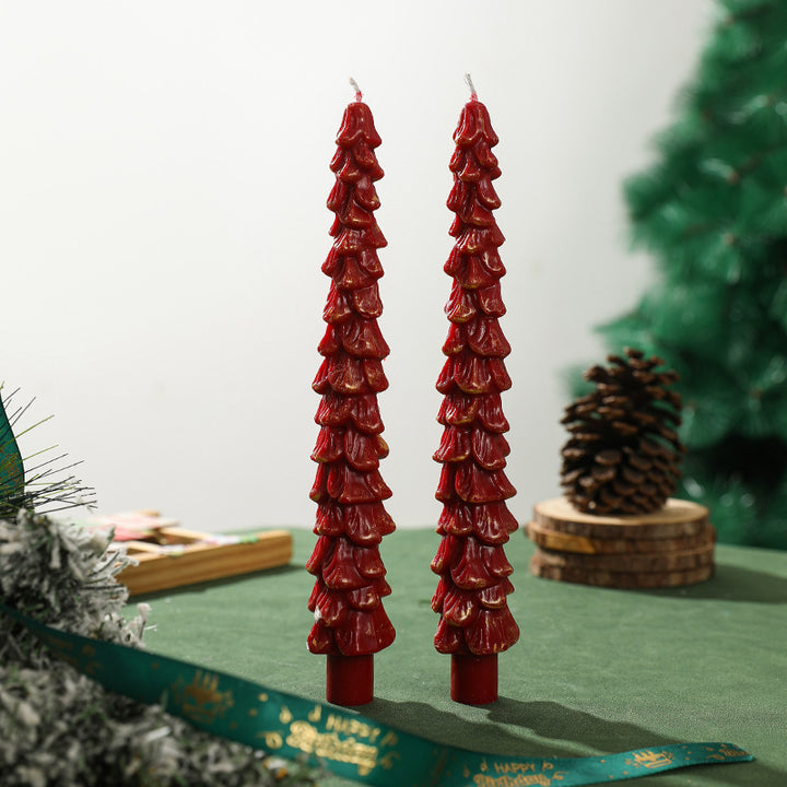 Sculpted Evergreen Tree Taper Candle Set Decorative Holiday Table Candles