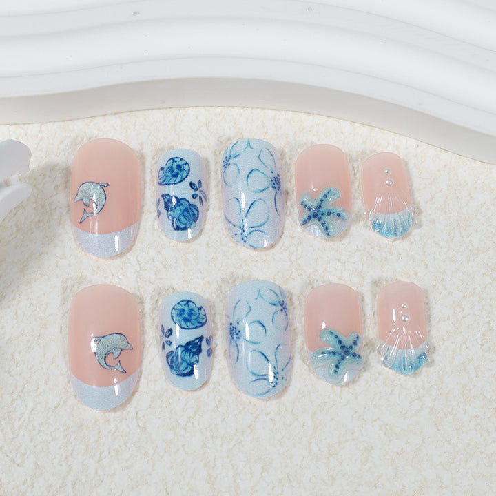 Ocean-Themed Press-On Nail Art Set