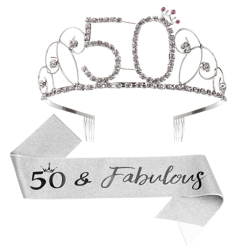 Ladies Glittering Tiara with Festive "50 & Fabulous" Design Stornfield