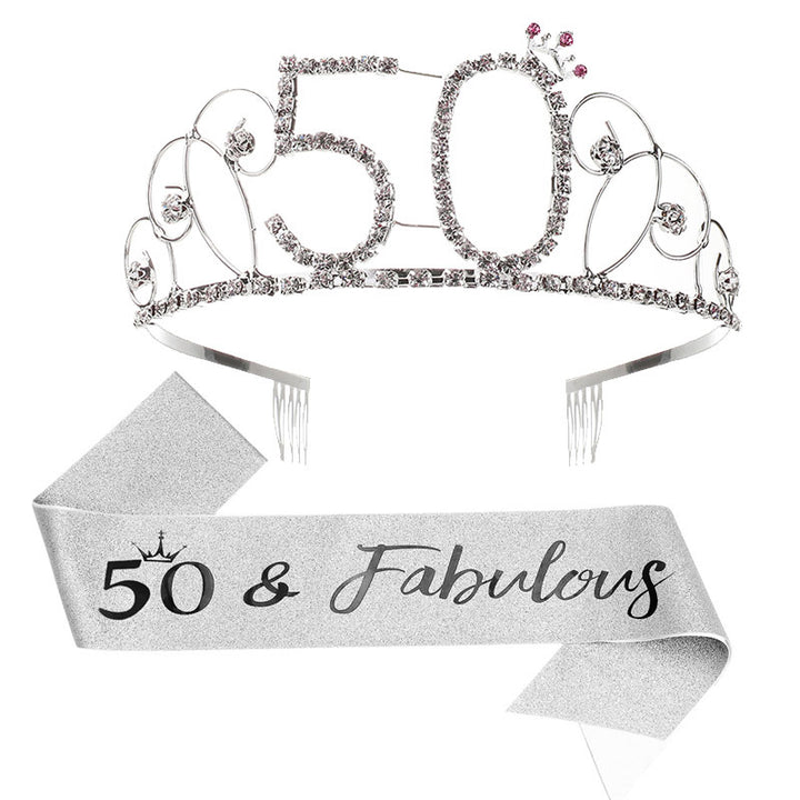 Ladies Glittering Tiara with Festive "50 & Fabulous" Design Stornfield