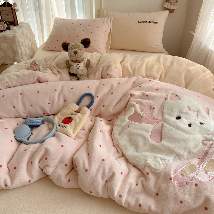 Plush Cartoon-Themed Duvet Cover Set