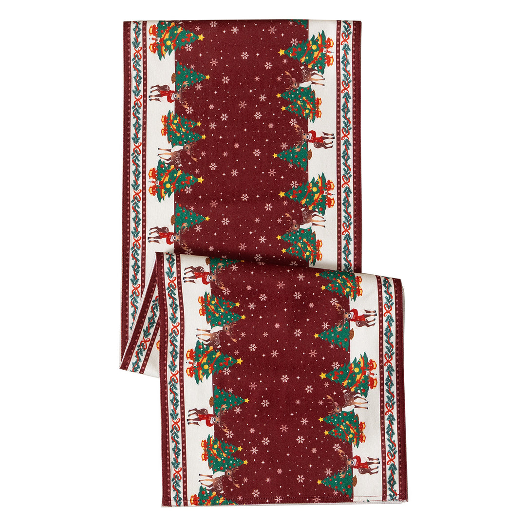 Table runner made of cotton blend fabric with a Christmas reindeer and star motif Stornfield