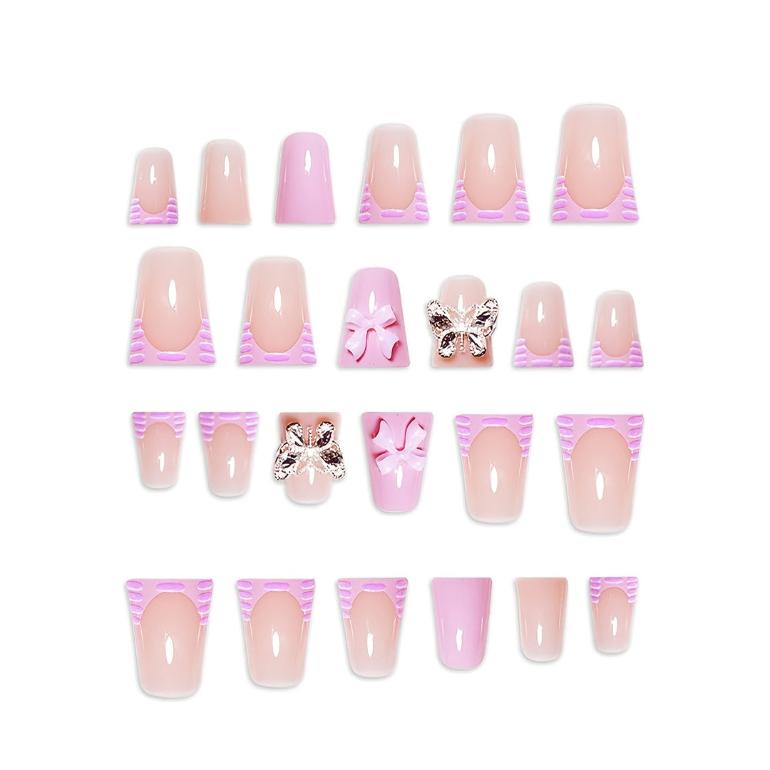 Decorative Press-On Nail Art Set with Butterfly and Bow Accents Stornfield