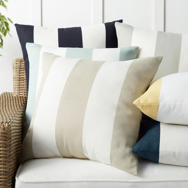 Square striped outdoor cushion cover made of weather-resistant polyester with concealed zipper Stornfield