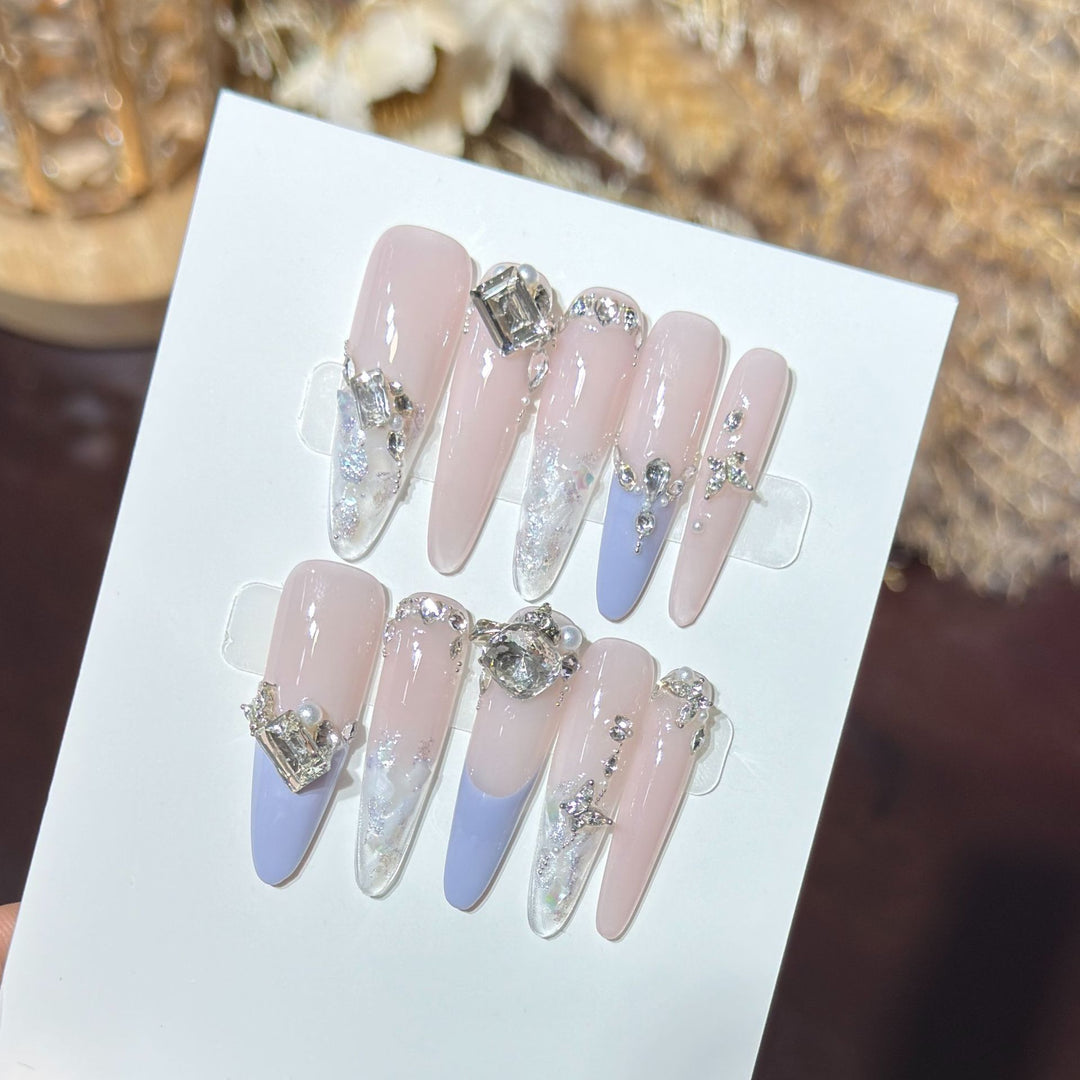 Elegant Stiletto Press-On Nail Art Set with Rhinestone Embellishments Stornfield