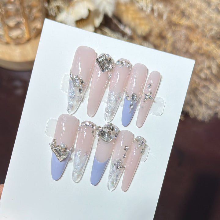 Elegant Stiletto Press-On Nail Art Set with Rhinestone Embellishments Stornfield