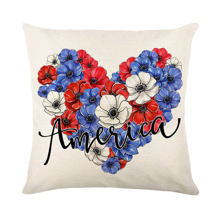 Decorative Cotton-Linen Throw Pillow Cover with Polka Dot Print and Freedom Typography