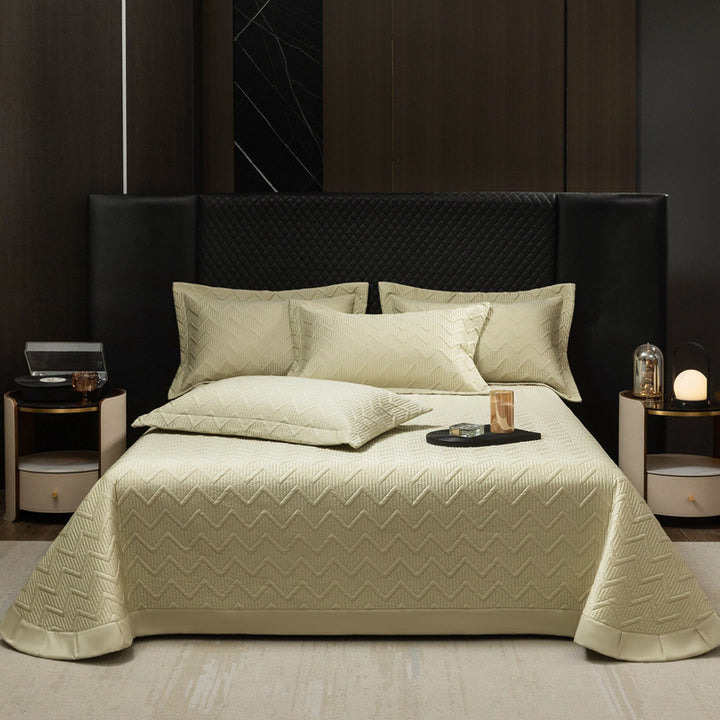 Quilted Chevron Bedspread Set with Reversible Coverlet and Pillow Shams