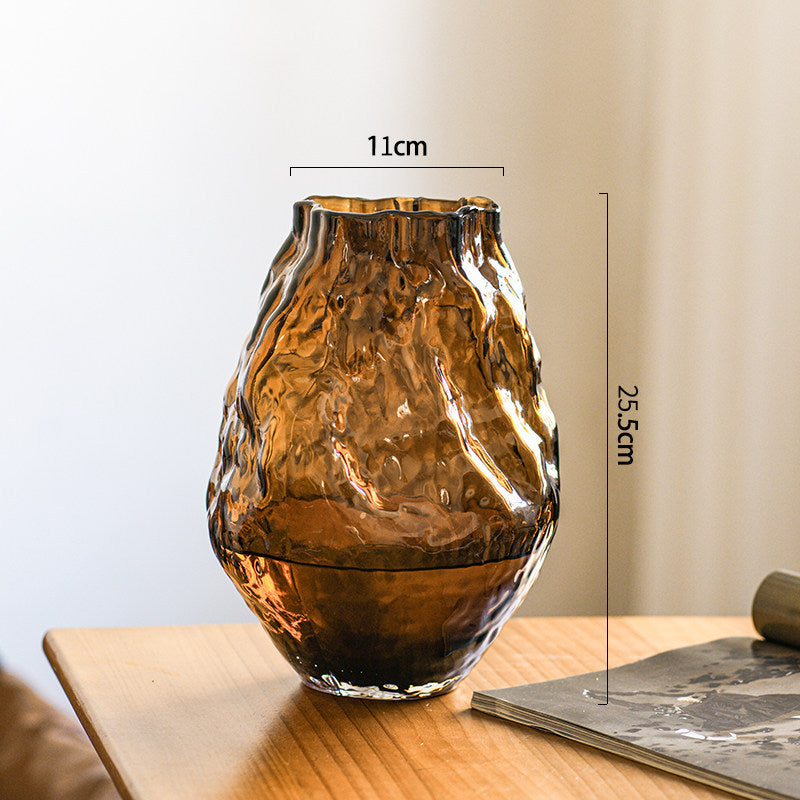 Handblown Textured Organic Glass Floor Vase with Narrow Mouth Stornfield