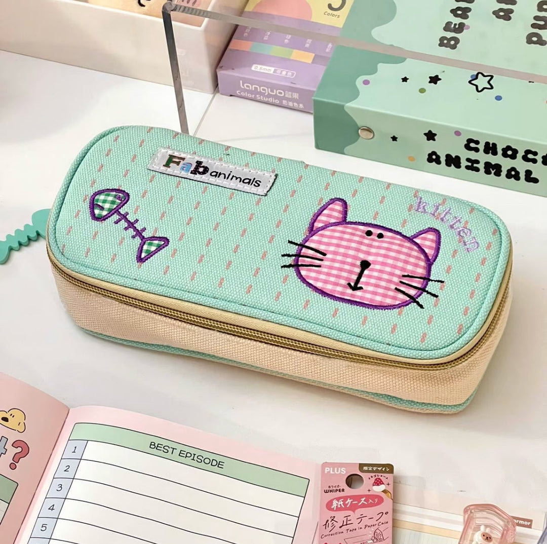 Cute Cat-Themed Zippered Pencil Case