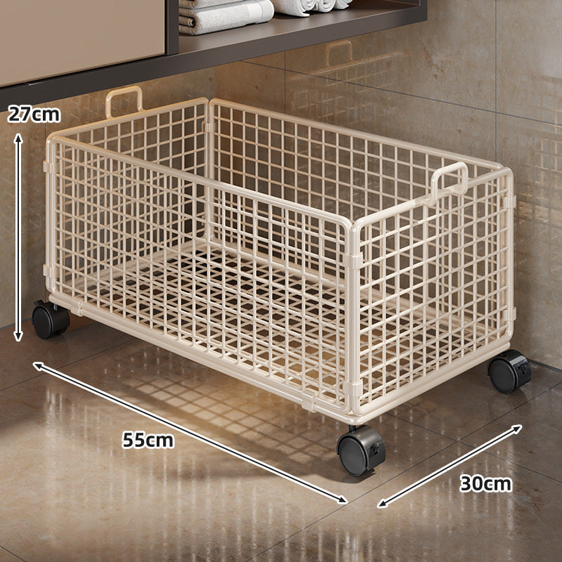 Under-Cabinet Low-Profile Rolling Mesh Storage Crate with Four Swivel Locking Casters