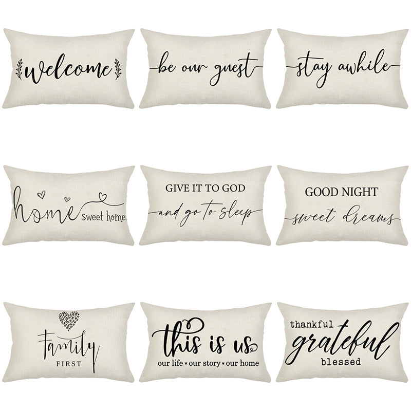 Hand-Lettered Script Lumbar Pillow Cover Linen-Blend with Heart Motif