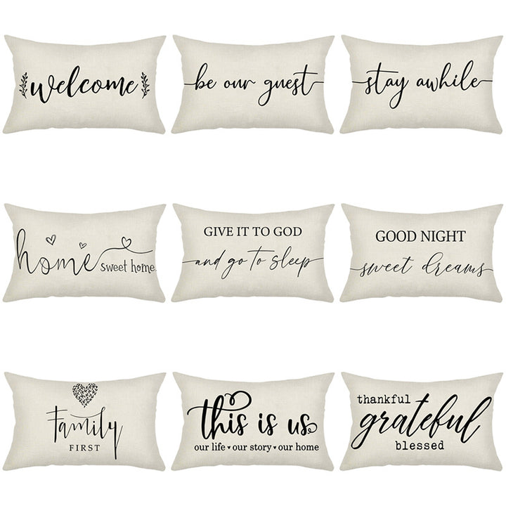 Hand-Lettered Script Lumbar Pillow Cover Linen-Blend with Heart Motif