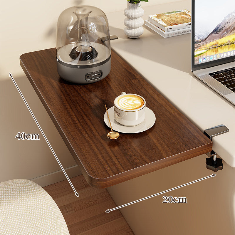 Clamp-On Side Desk Shelf Extender with Woodgrain Laminate Top and Adjustable Locking Clamp