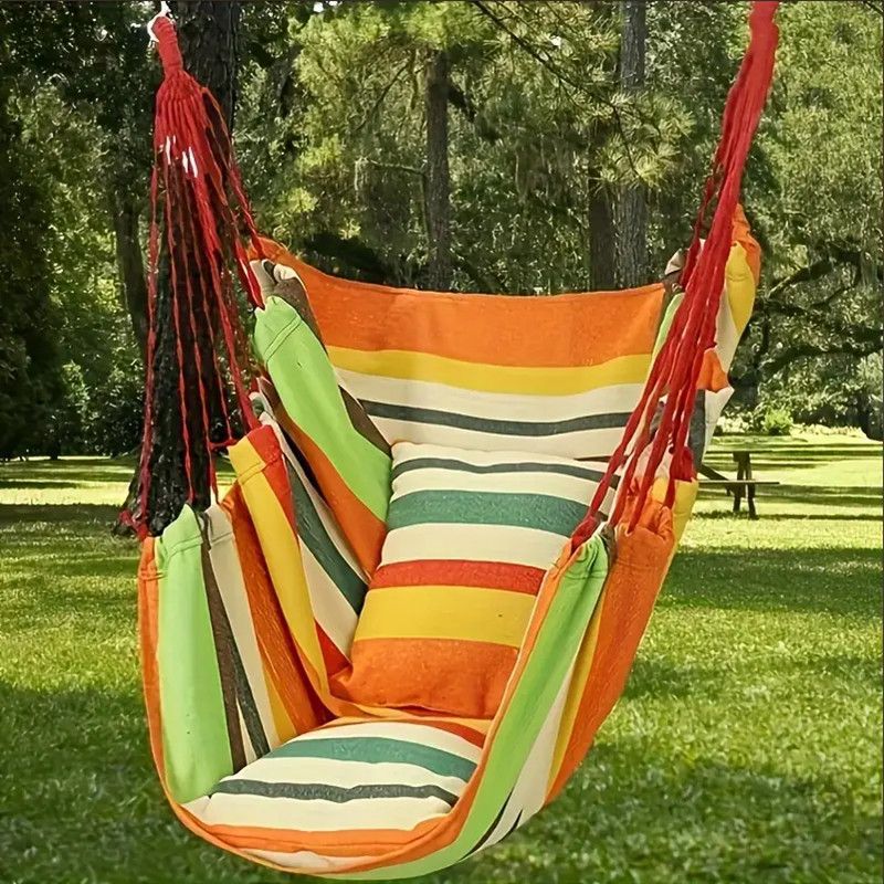 Hanging hammock chair with reinforced cotton canvas and integrated arm pockets Stornfield