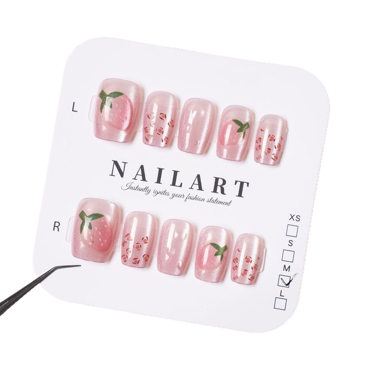 Artisanal Press-On Nail Set with Floral and Fruit Designs Stornfield