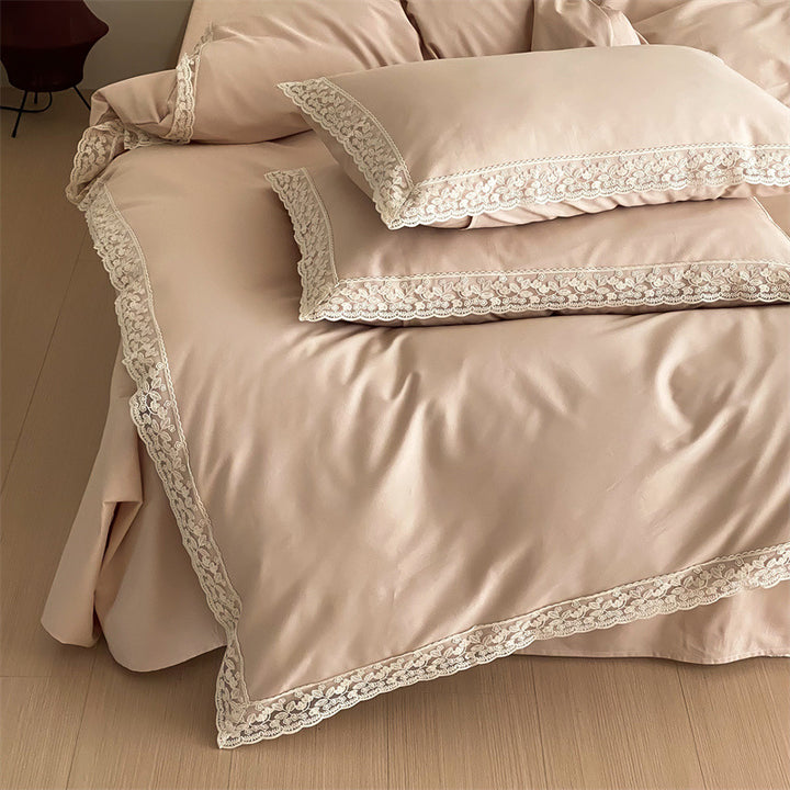 Luxurious satin bedding set with fine lace trim