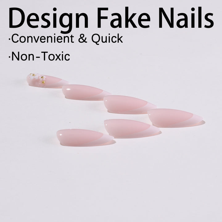 Artificial nail set with elegant floral accents and glitter Stornfield