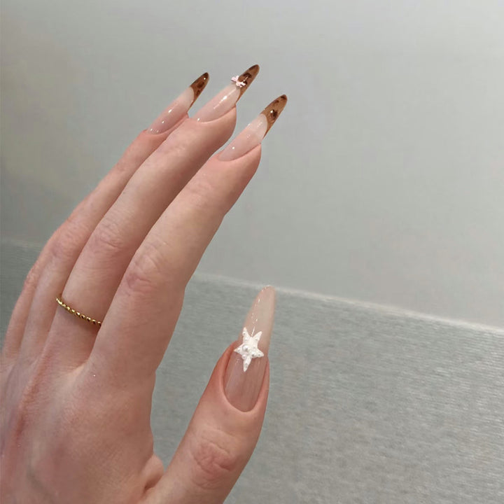 Elegant Long-Lasting Press-On Nails with Star Accents Stornfield