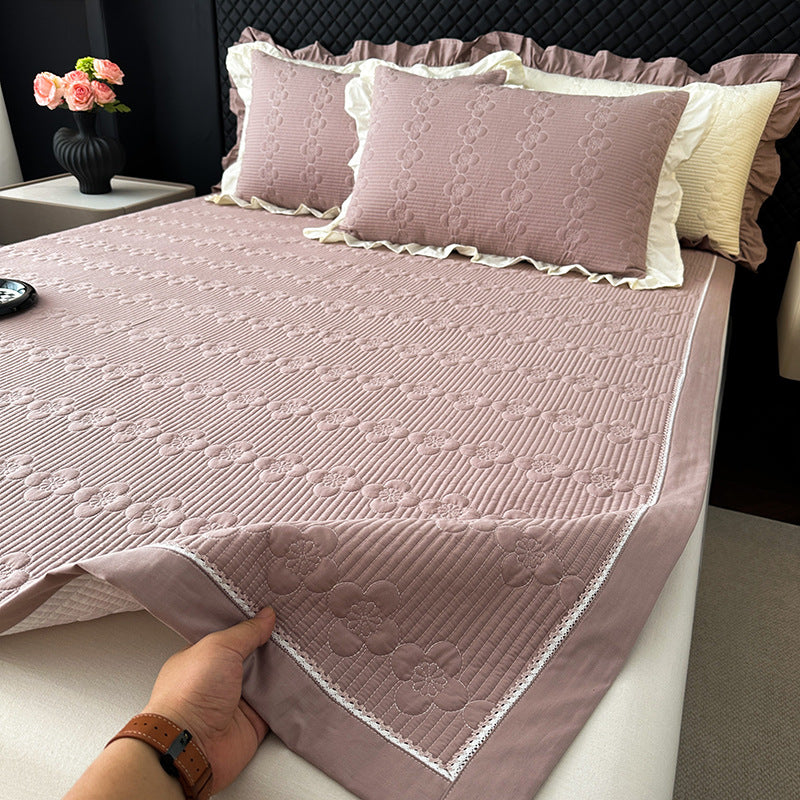 Quilted Microfiber Bedspread Set with Ruffled Pillow
