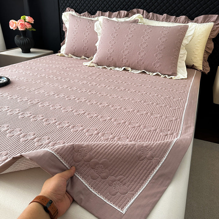 Quilted Microfiber Bedspread Set with Ruffled Pillow