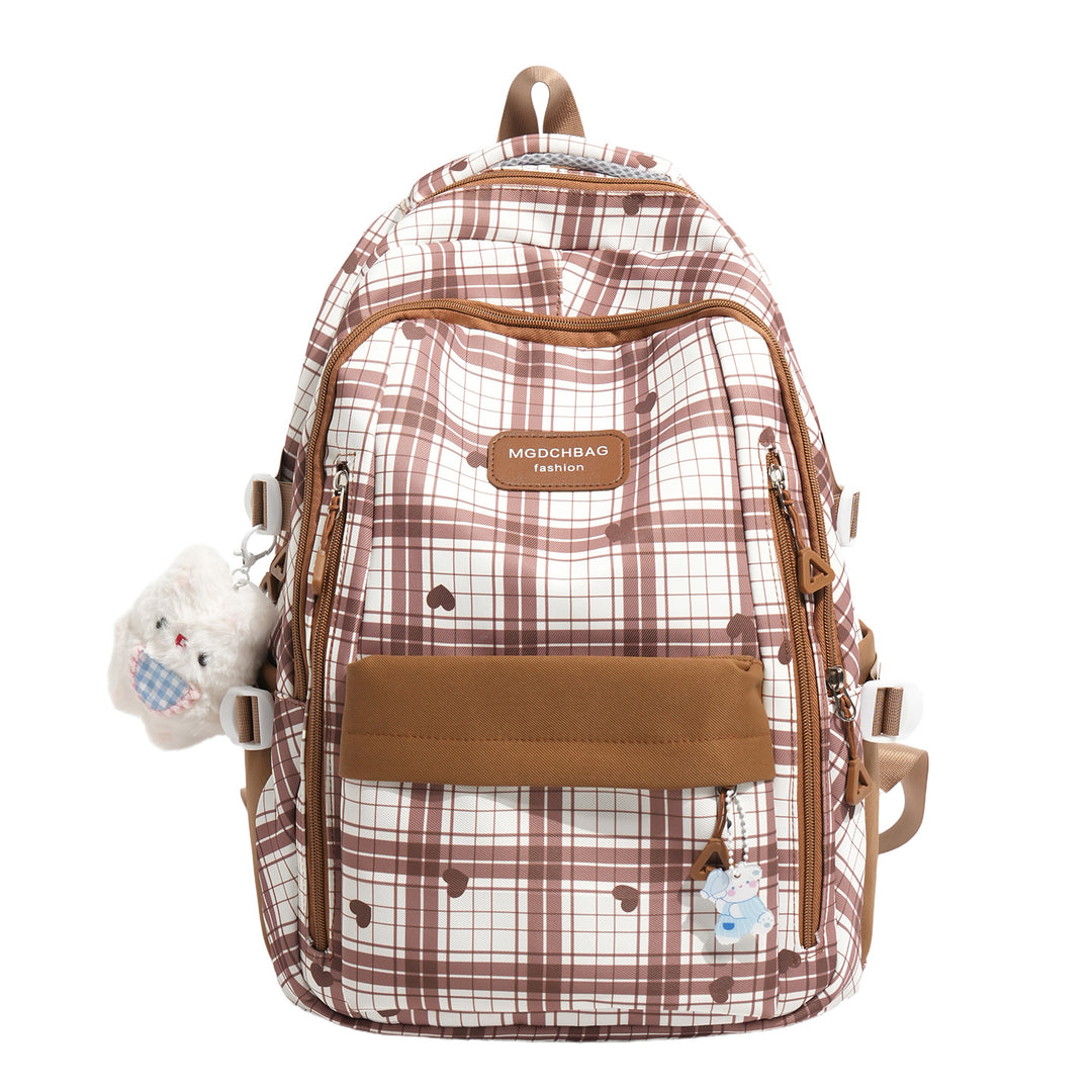 Stylish Checked Backpack with Heart Accents Stornfield