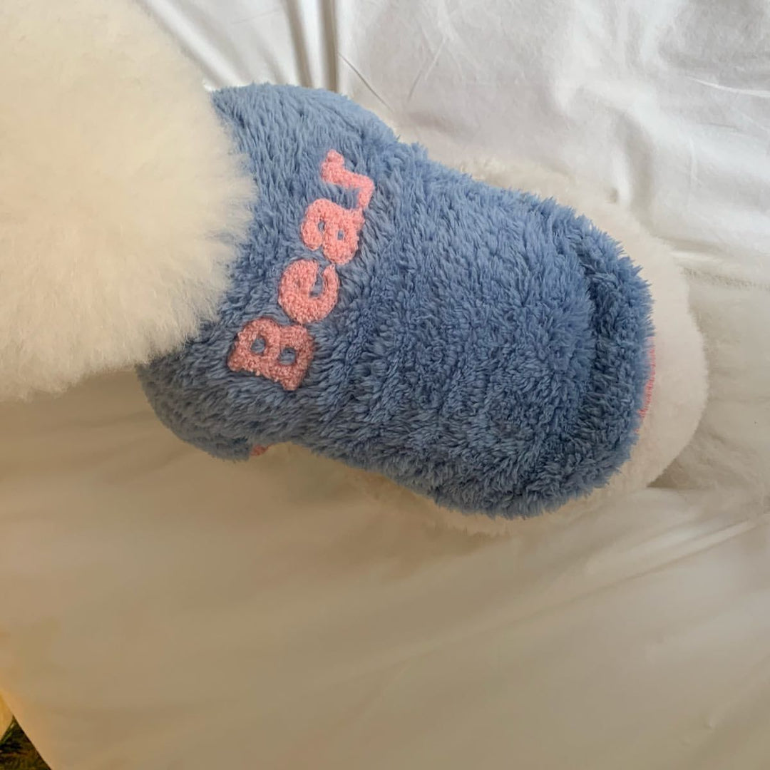 Teddy Plush Pullover Dog Sweater with High-Fit Ribbed Neck and Embroidered Lettering