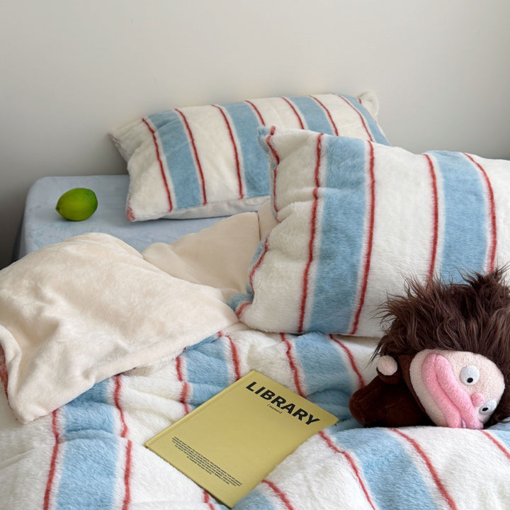 Plush Reversible Striped Comforter Set with Matching Pillow Shams