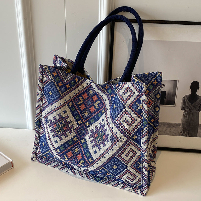 Ethnic Print Canvas Tote Bag
