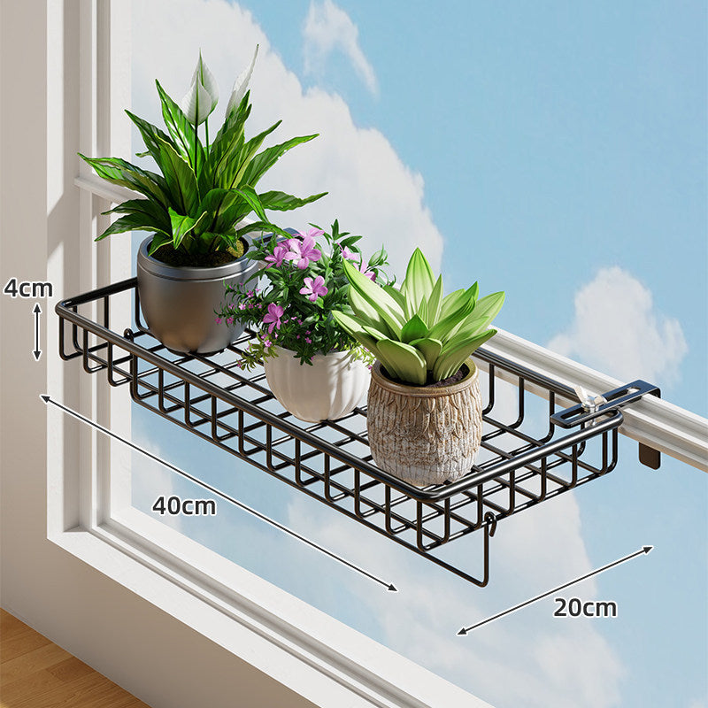 Window Clamp-On Hanging Planter Shelf with Metal Wire Basket and Adjustable Mount