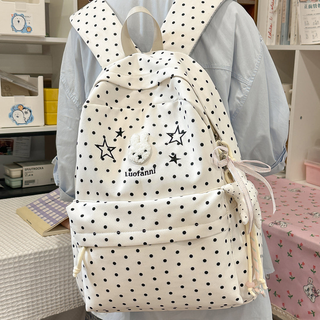 Polka Dot Backpack with Cute Character Accents Stornfield