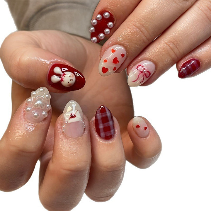 Creative nail art set with cute bunny and heart designs Stornfield