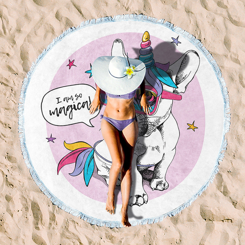 round beach towel with cheerful palm motif Stornfield