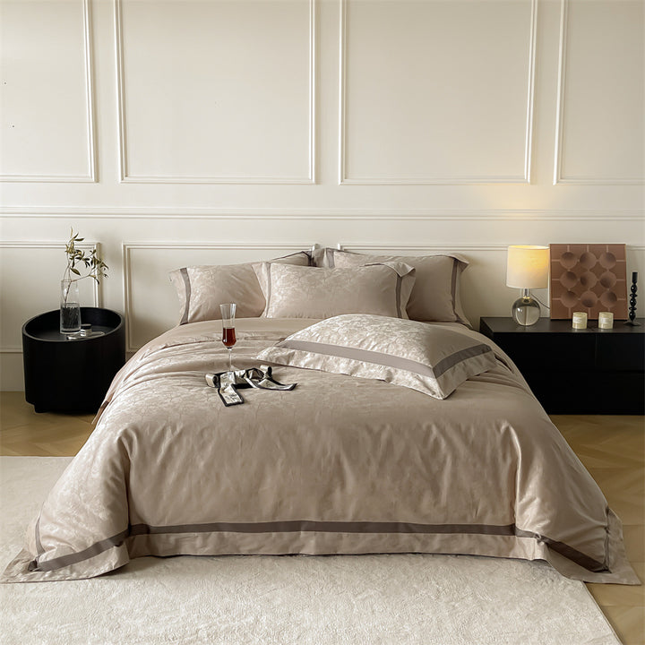 Luxurious cotton satin bedding set with jacquard relief and contrast piping