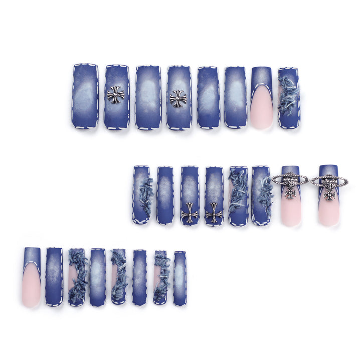 Artistic print nails with elegant glitter decoration Stornfield