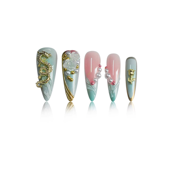 Luxurious Stiletto Nail Enhancements with Floral Accents Stornfield