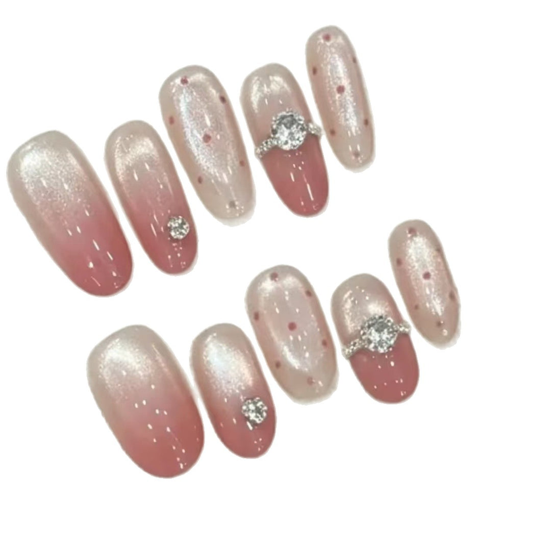 Elegant Press-On Nail Extensions with Rhinestone Accents