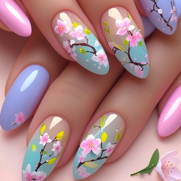 Artistic Floral Press-On Nail Enhancements Stornfield