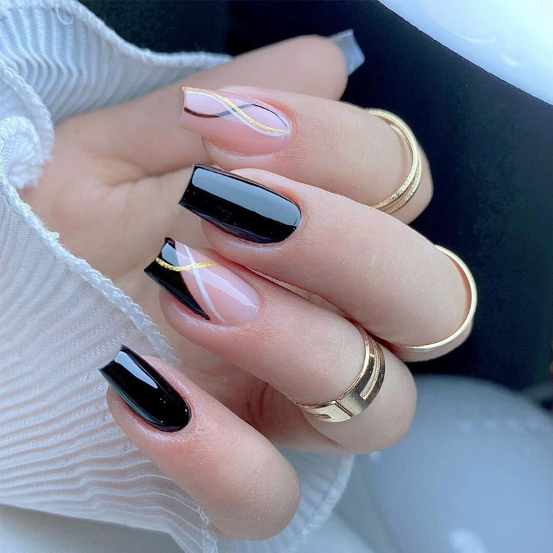 Artistic Press-On Nail Set with Modern Geometric Designs Stornfield