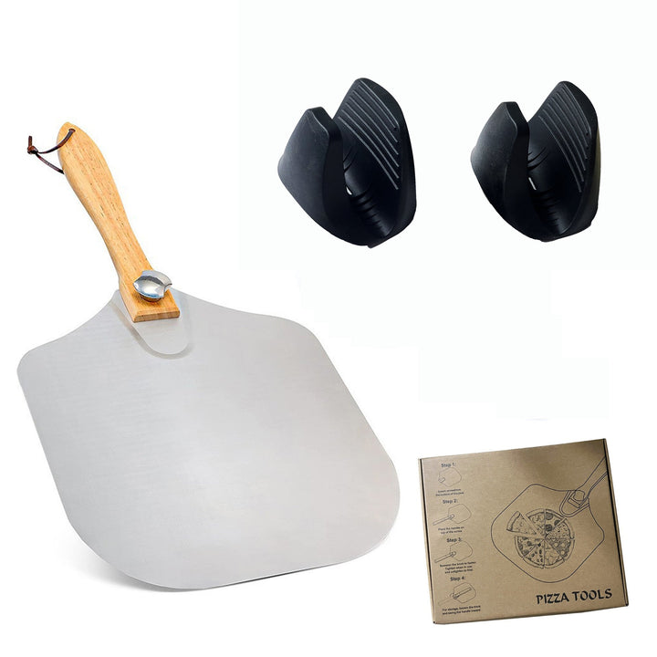 professional pizza peel set with foldable stainless steel shovel ergonomic wooden handle pizza cutter rocker and bench scraper Stornfield