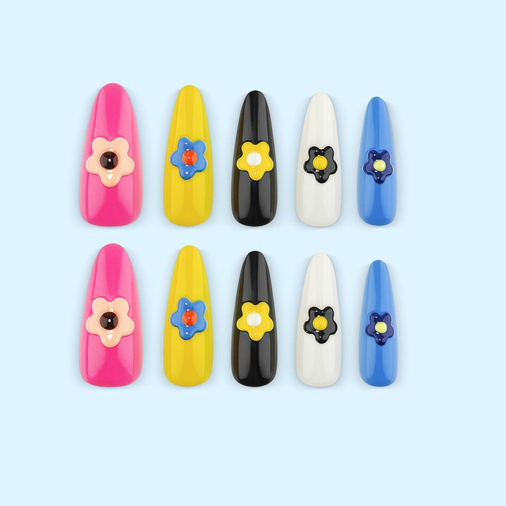 Artificial nail set with colorful flower designs Stornfield