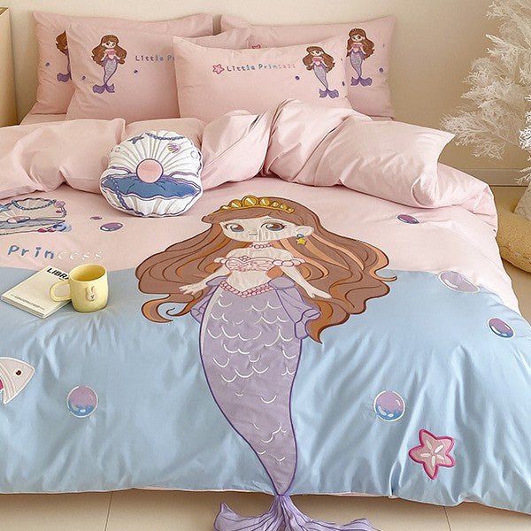 Children's Cartoon Bear Cotton Duvet Cover Bedding Set with Plush Pillow Shams