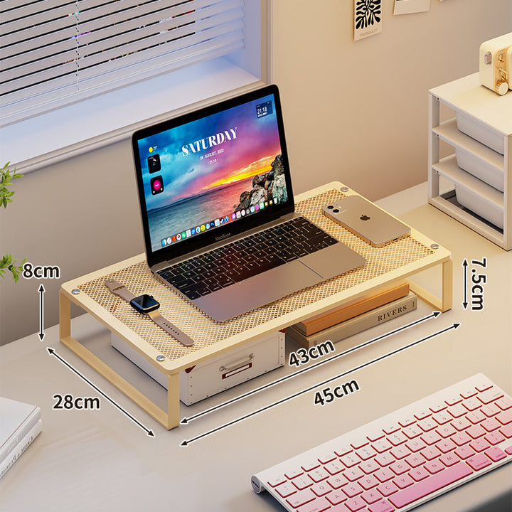 Metal Mesh Laptop and Monitor Riser Stand with Elevated Shelf and Under-Desk Storage