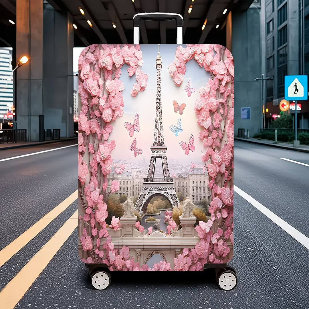 Unisex nan elastic suitcase cover with three-dimensional flower and butterfly design for trolley with zipper and slip-resistant interior fastening Stornfield