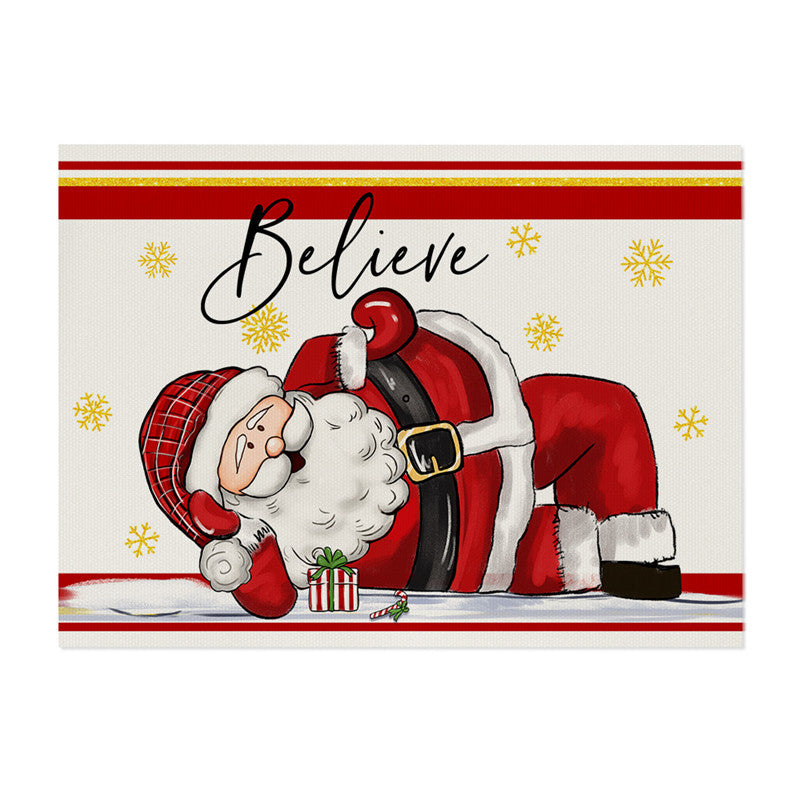 Decorative Rectangular Cotton-Linen Holiday Tablecloth with Repeating Hand-Painted Christmas Tree Motif